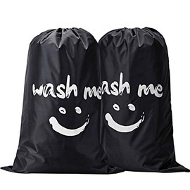 NICOGENA Wash Me Laundry Bag 2 packs, 28x40 inches Rips & Tears Resistant Large Dirty Clothes Storage Bag, Machine Washable, Heavy Duty Laundry Hamper Liner for College Students, Black