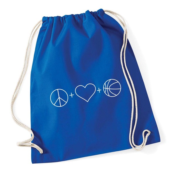 Hippowarehouse Peace, Love and Basketball Drawstring Cotton School Gym Bag