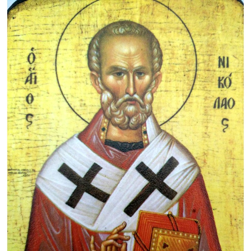 Wooden Greek Christian Orthodox Wood Icon of Saint Nicholas /