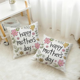 UZFNY Set of 2 Happy Mother’s Day Throw Pillow Covers 18x18 Inch Double Sided Floral Decorative Cushion Covers for Sofa Couch Bedroom Home Decor