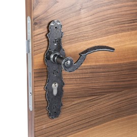 Gedotec Change Fitting Knob, 1 Door Fitting, Antique Door Handles, Room Door, BERN, PZ 92 mm - Left, Door Handle Forged Iron Black - Silver Patinated, Vintage Handle Set