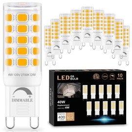 Sailstar G9 LED Bulb Dimmable 2700K Warm White 10 Pack, T4 G9 4W Replacement for 40 Watts Halogen, Ceramic Bi Pin Base, 120V 400 Lumen 360°Beam Angle, G9 Light Bulbs for Chandelier