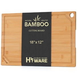 Hiware Extra Large Bamboo Cutting Board for Kitchen, Heavy Duty Wood Cutting Board with Juice Groove, 100% Organic Bamboo, Pre Oiled, 18" x 12" x 0.6"