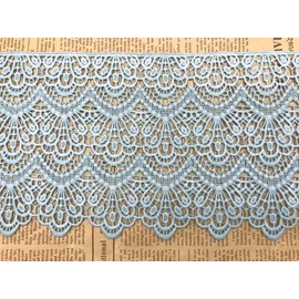 14CM Width Europe Long Pattern Inelastic Embroidery Lace Trim,Curtain Tablecloth Slipcover Bridal DIY Clothing/Accessories.(2 Yards in one Package) (Lake Blue)