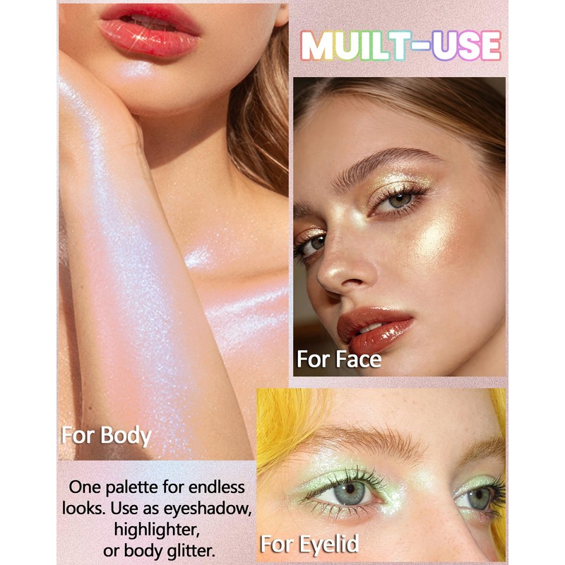 Mint Glow Glitter Eyeshadow, Holographic Iridescent Highlighter Eye Shadow