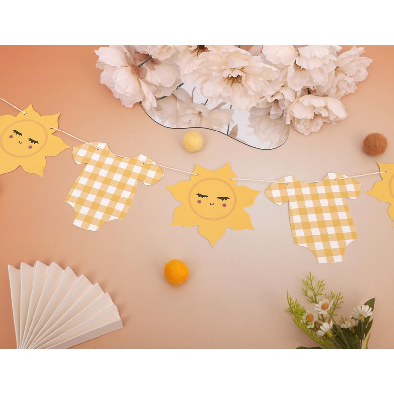 Yellow Gingham Sun Bodysuit Banner,Gingham Sunshine Baby Shower Banner
