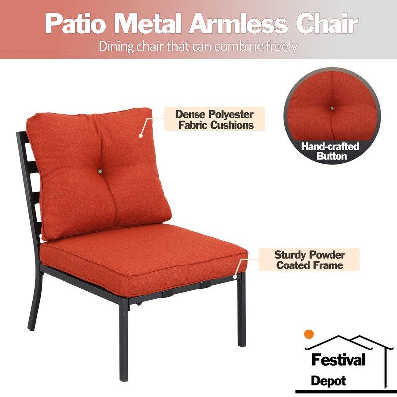 Festival Depot Patio Dining Armless Chair Outdoor Bistro Single Sofa