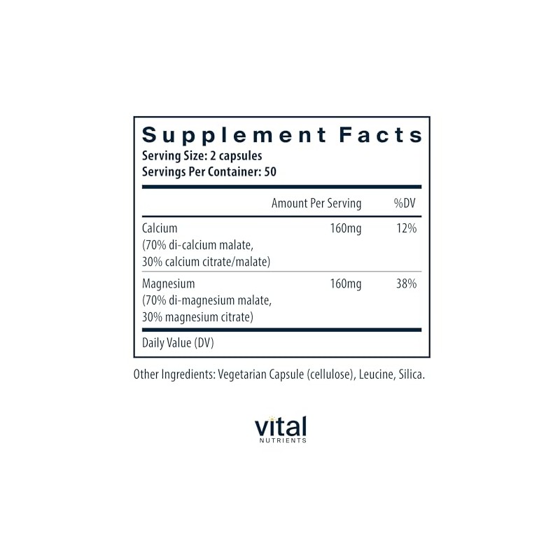 Vital Nutrients CalcioMagnesio (CitrateMalate) Soporte cardiovascular, muscular y hueso 100