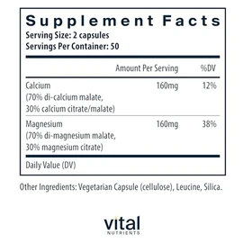 Vital Nutrients  CalcioMagnesio (CitrateMalate)  Soporte cardiovascular, muscular y hueso  100 cpsulas vegetarianas por botella                       