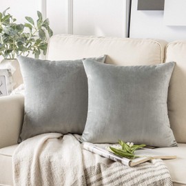 Phantoscope Pack of 2 Velvet Decorative Throw Decorative Pillow Cover Soft Solid Square Cushion Case for Couch Mist Grey 20 x 20 inches 50 x 50 cm