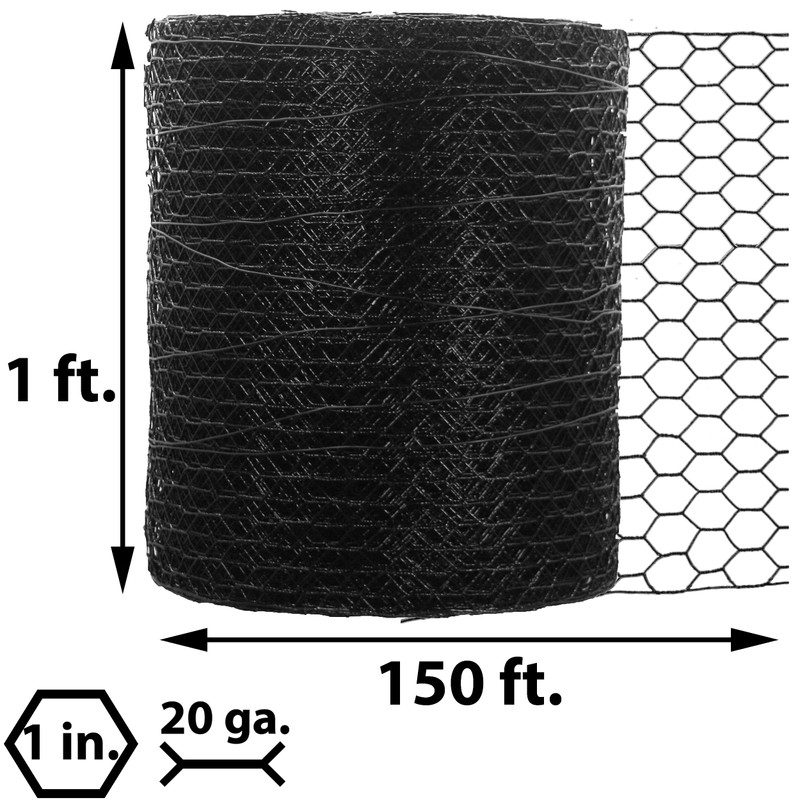 Vinyl Coated Poultry Netting, 1" x 12" x 150', Black