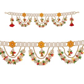 Artificial Fluffy Rose Flowers with White Moti Garlands Door Toran Decorative Door Hanging Bandanwar for Home Entrance for Indian Traditional Festival Decorations (Size: 38 x 7 Inches) (Multicolour)