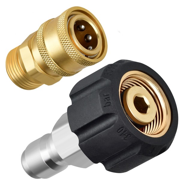 Pressure Washer Adapter Kit, 3/8 in Quick-Connect x M22-14mm Connections,
