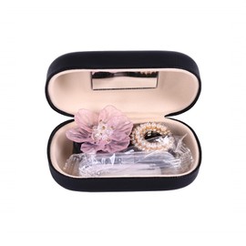 RURAUOGR Cute Contact Lens Case, Flower Design Pearl Inlay Glasses Case Travel Kit (Black)