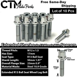 CTM 2x 10mm Thick 5x112 66.56mm CB Wheel Spacer w/o Hub Lip M12 Chrome Bolt Mercedes