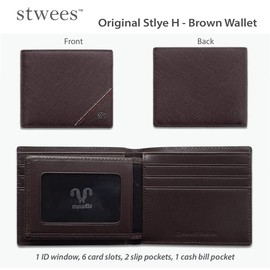 maskfactory stwees bifold leather wallets - Ultra slim, RFID, Front pocket, slim, ID window (Original style H, Brown), Brown, Slime Fashin