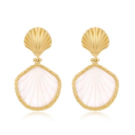 WOWORAMA Seashell Dangle Earrings for Women Chunky Summer Beach Dangle Drop Earrings Two Tone Earring Trendy Boho Sea Shell Jewelry, one size, Alloy Steel, No Gemstone