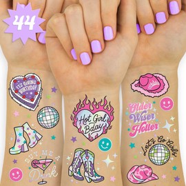 xo, Fetti Tatuajes Temporales De Cumpleaños Xo Fetti - 44 Piezas | Divertida Fiesta De Cumpleaños Para Niña, Más Mayor, Más Sabia, Más Sexy, Feliz Cumpleaños, Vaquera Disco, Cumpleaños De Chica Sexy