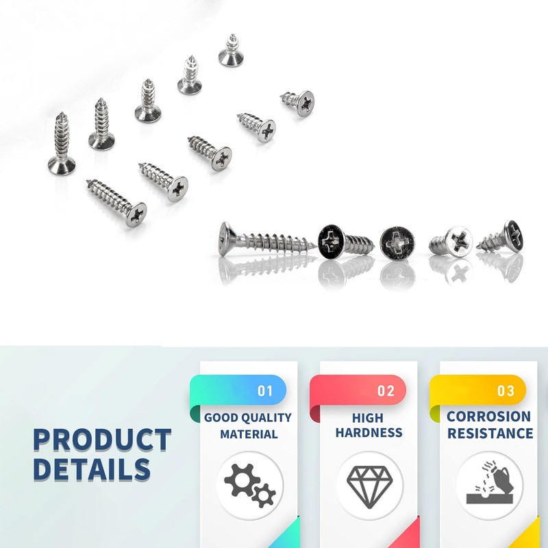 TOOINKCV 375 Pieces M3 M4 Self-Tapping Screw Assortment, Flat Head