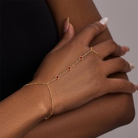 Poxtex Gold Bracelets for Women Waterproof, 17K Real Gold Red CZ Diamond Bezel Hand Chain Bracelets, Dainty Adjustable Bracelets for Women Trendy, St Patrick's Jewelry Gifts for Women