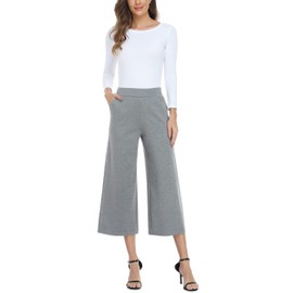 MISS MOLY Wide Leg Pants for Women Business Casual Crop Palazo Dress Pants Capris Grey L