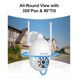 ANRAN Security Camera Outdoor with Spotlight and Siren, 2K 2.4g WiFi PTZ Wired Camera Outdoor with 360° View, Color Night Vision, IP66 Waterproof, Two-Way Audio, SD and Cloud Storage, P2 White