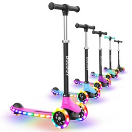 BELEEV A6 Kids Scooter with LED Light-Up Wheels & Deck, 3 Wheel Kick Scooter for Toddlers Girls Boys Ages 3-8, 4 Adjustable Handlebar, Lean to Steer, Non-Slip Deck, Lightweigh Scooter for Kids (Pink)