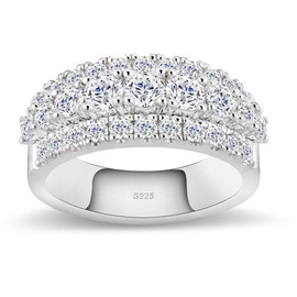 Boieiyftrp Half Eternity Moissanite widding bands for Women,D Color VVS1 Stack Round Cut S925 Sterling Silver Plated 18k White Gold Wedding Promise Anniversary Engagement Ring Size8.5