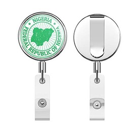 Nigeria Map Grunge Rubber Stamp Round ID Badge Key Card Tag Holder Badge Retractable Reel Badge Holder with Belt Clip
