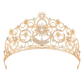 JITINX Crystal Crowns for Women, Crystal Bubble Tiara, Queen Headband Princess Headpieces for Women Bridal Wedding Prom Birthday Party Star & Moon Crown (Golden Star & Moon Crown)