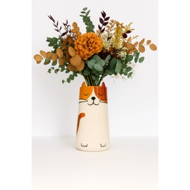 FLONATURE Florero de cerámica en Forma de Gato Michi Cat | Estilo Minimalista y Tierno | para Hogar, Oficina o Regalo, 10x22 cm | Fabricado en México | Embalaje de Seguridad Sustentable Eco-Friendly