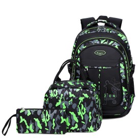 ZHIERNA Schulrucksack Jungen Teenager Rucksack Kinder Schultaschen Kinderrucksack Camouflage Rucksäcke Jugendliche Teens Schule Daypacks Schultertaschen Set Mit Lunchtasche und Federmappe