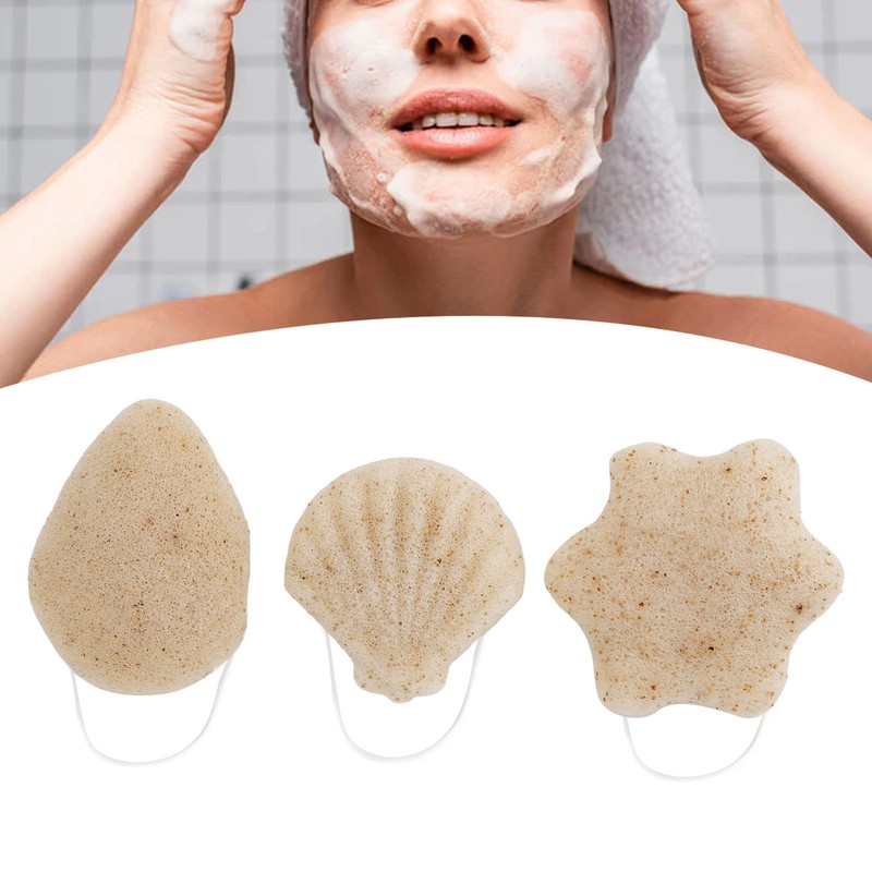 3pcs Walnut Powder Exfoliating Facial Sponge Soft Skin Cleansing Konjac