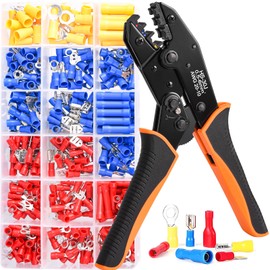 Crimping Pliers Cable Lugs Set, Cable Lug Pliers Crimping Pliers with Ratchet Function, Crimping Tool for 0.5-6 mm² Insulated with 350 Pieces Cable Lugs