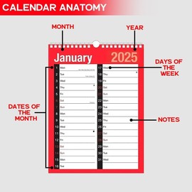2025 Calendar 2 Column A3 Size 1 Month to view Easy View Twin-Wire Binding Spiral Bound Calender for Home Business Office School Run