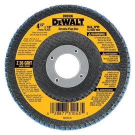 DEWALT DW8311 4-1/2-Inch by 5/8-Inch-11 36 Grit Zirconia Angle Grinder Flap Disc