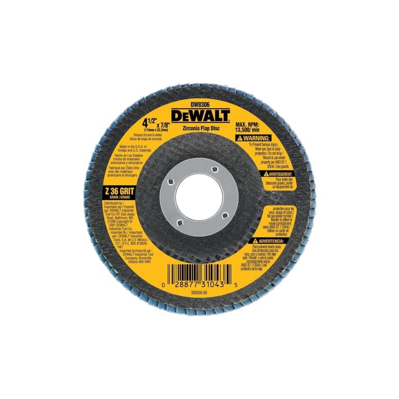 DEWALT DW8311 4-1/2-Inch by 5/8-Inch-11 36 Grit Zirconia Angle Grinder