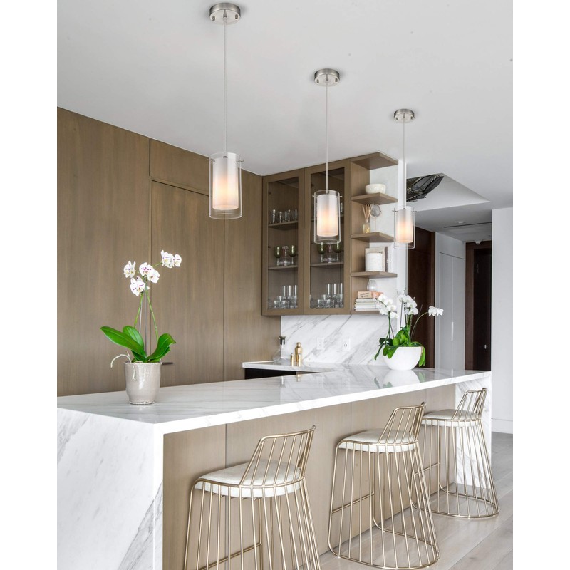 AKEZON Modern Glass Pendant Light 2 Pack, Adjustable Hanging Pendant