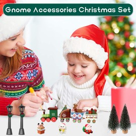 dcas 8 Pieces Wooden Miniature Christmas Gnome Door Accessory Set, Christmas Fairy Garden Accessories, Small Train, Elk, Snowman, Christmas Elf Door Set