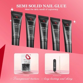 Curvlife Nail Tips Semi Solid Nail Glue 2G (5Pcs) - Super Strong, Soft Glue Gel
