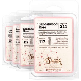 Shortie's Candle Company Sandalwood Rose Wax Melts Bulk Pack - Formula 117-4 Highly Scented 3 Oz. Bars (12 Oz. Total) - Made with Natural Oils - Incense & Earth Air Freshener Cubes Collection