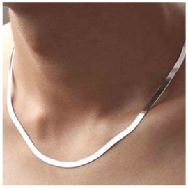 Allereyae Punk Snake Chain Necklace Silver Herringbone Necklace Vintage Flat Chain Necklace Flexible Snake Bone Necklace Chain Jewelry