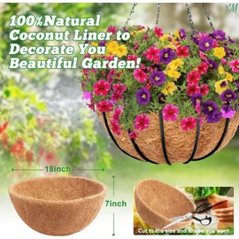 Y&M 2pcs 18“ Round Coconut Fiber Liner, 18'' Coco Liner Pre-Formed Replacement for Wall Hanging Planter Basket
