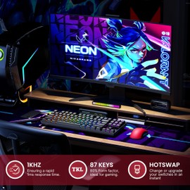 HK GAMING GK80 TKL v3 | Hotswap Mechanical Gaming Keyboard | Tenkeyless 87 Keys Multi Color RGB LED Backlit for PC/Mac Gamer | US Layout (Black, Mechanical Speed Silver)