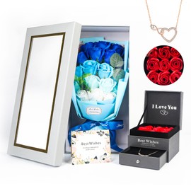 MROUEN Rose Bouquet Rosas Eternas Preserved Rose Bouquet 18 Flower Bouquet with Beautiful Love Necklace, Unique Gift for Birthday, Valentine's Day, Mother's Day, Thanksgiving, Christmas, Anniversary