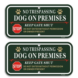 Phyabe 2 Pack No Trespassing Dog On Premises Keep Gate Shut Sign, 12 x 6 inch Rust Free Aluminum Dog Sign, Weather Resistant, Waterproof, Durable Ink, Easy to Install