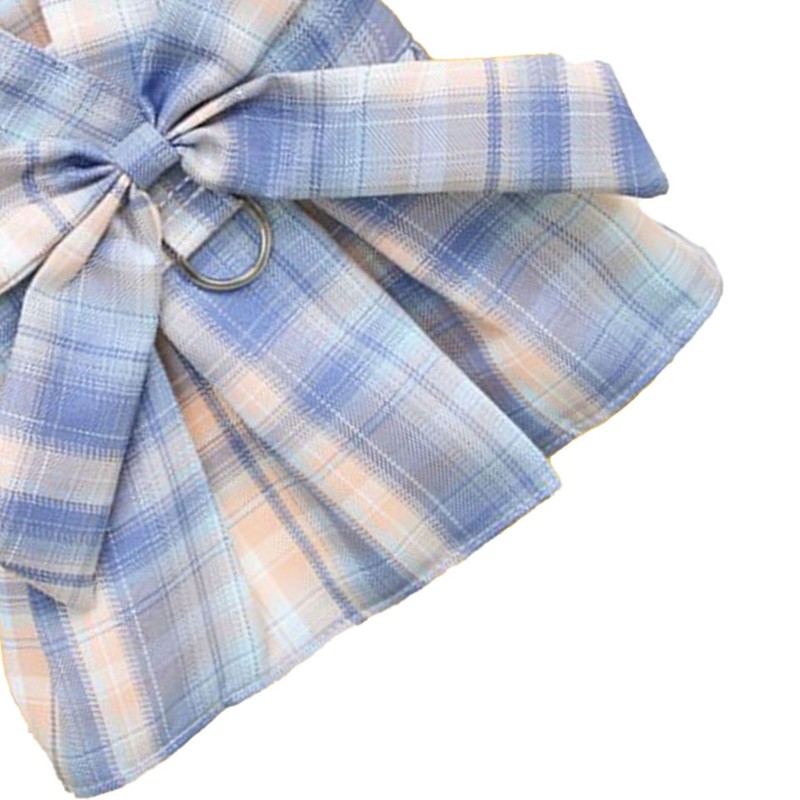Plaid Dog Dress Bow Tie Harness Leash Set Breathable Soft