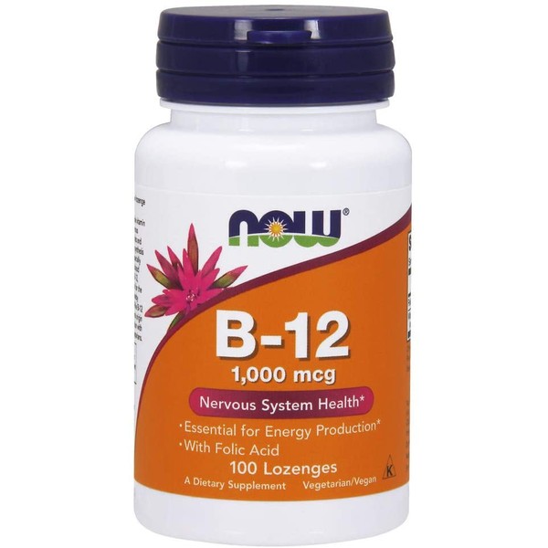 NOW Supplements, Vitamin B-12 1,000 mcg with Folic Acid, Nervous System Health*, 100 Chewable Lozenges