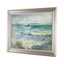 Masterpiece Van Gogh Seascape at Saintes Premium Hand Embellished Canvas with Double Frame Oil Painting Wall Decor, 36" L x 30" H