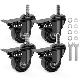 2 inch Casters Set of 4,Threaded Stem Caster Wheels - 3/8"-16 x 1(Stem Diameter 3/8",Stem Length 1"), Locking Swivel Polyurethane Wheels - Load 600lbs